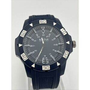 Kenneth Cole Reaction Watch Men 47mm Navy Silicone Band- New Battery
